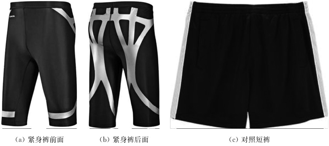 （a）紧身裤前面  （b）紧身裤后面  （c）对照短裤