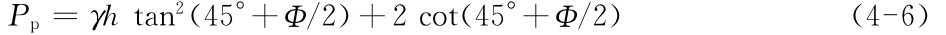 Pp=γhtan2（45°+Φ/2）+2cot（45°+Φ/2）（46）