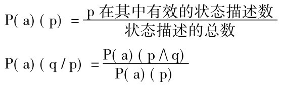 P(a)(p)=p在其中有效的状态描述数状态描述的总数P(a)(q/p)=P(a)(p∧q) P(a)(p)