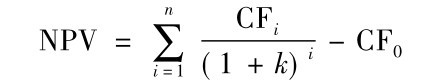 n NPV=∑i=1 CFi (1+k)i－CF0