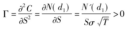 Γ=∂2C∂S2=∂N(d1)∂S =N'(d1)Sσ■T＞0