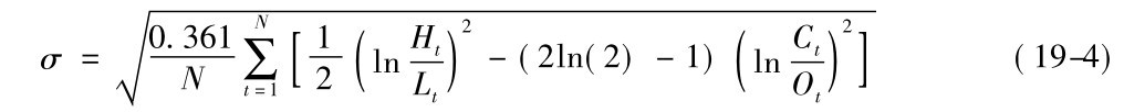 t=1■σ= 0.361N∑N[1 2 (ln Ht L )2－(2ln(2) －1)( t ln Ct O )2](19-4) t