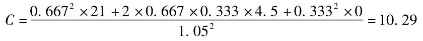 C=0.6672×21+2×0.667×0.333×4.5+0.3332×01.052=10.29