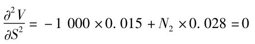 ∂2V∂S2=－1000×0.015+N2×0.028=0