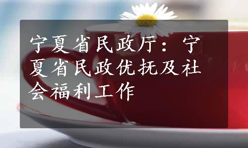 宁夏省民政厅：宁夏省民政优抚及社会福利工作